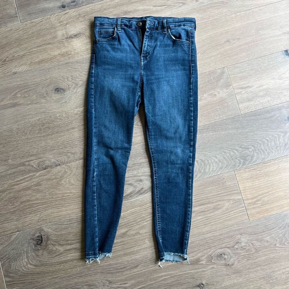 Topshop Moto Women's Stretchy High Rise Skinny Frayed Hem Jeans Size W30